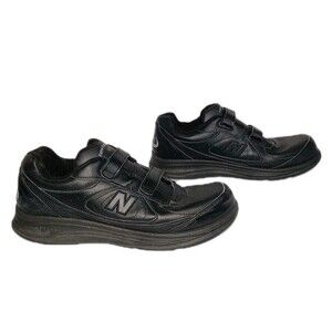 New Balance 577 Walking Shoes Mens Sz 14 Black Leather Hook Loop USA Diabetic